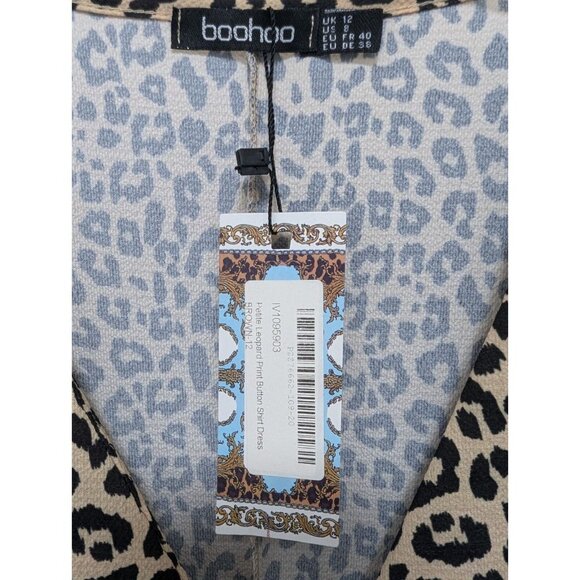 New Boohoo Petite Leopard Print Button Shirt Mini Dress Size 8 - Picture 6 of 6